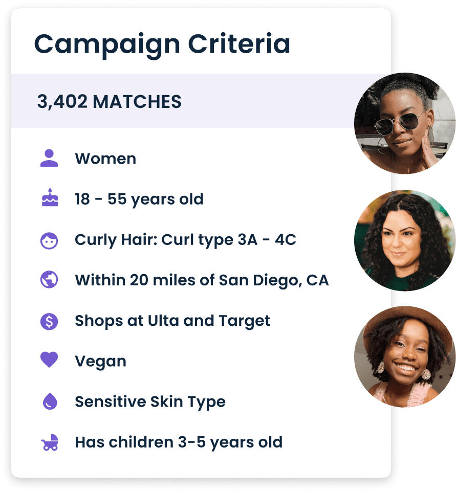 Statusphere campaign criteria screenshot with stats and images of creators